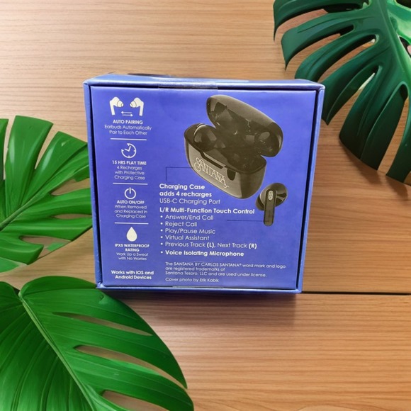 BLUETOOTH EARBUDS BY CARLOS SANTANA "MAMBO" TRUE WIRELESS WITH CHARGING CASE - Picture 2 of 7